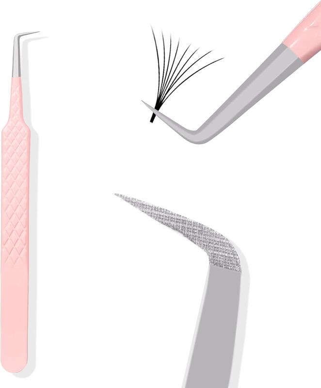 Fiber Tip Lash Tweezers for Eyelash Extensions, Professional 90 Degree Tweezers for Lash Extension Suppliers,  Pink Tweezers Precision Tool Set(90 Degree)