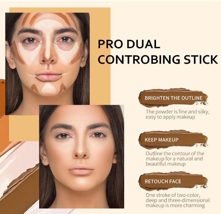 4 Colors Cream Contour Sticks Makeup Kit, Primer Face Highlighter Contouring for Beginners, Highlight and Contour Kit, Cream Concealer Makeup Blur Stick, Primer Face Corrector 1#,3#