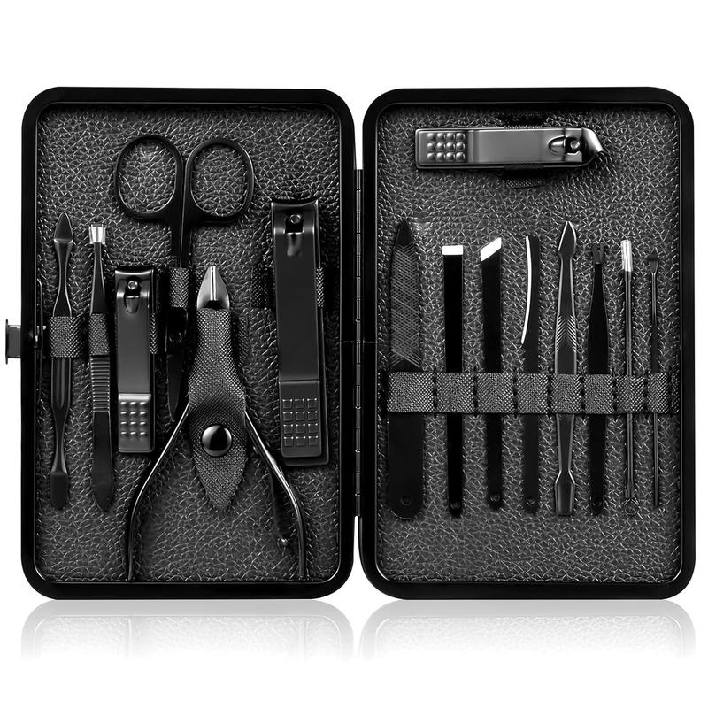 Black high precision stainless steel nail clippers set with portable case Manicure Nail Care