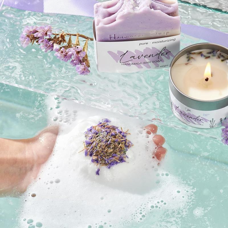 Gifts for Women Spa Gifts Lavender Bath Gift Baskets Relaxing Self Care Gift for Mom Her Sister Wife Auntie Home Bath Kit Care Package Birthday Friendship Gift Ideas