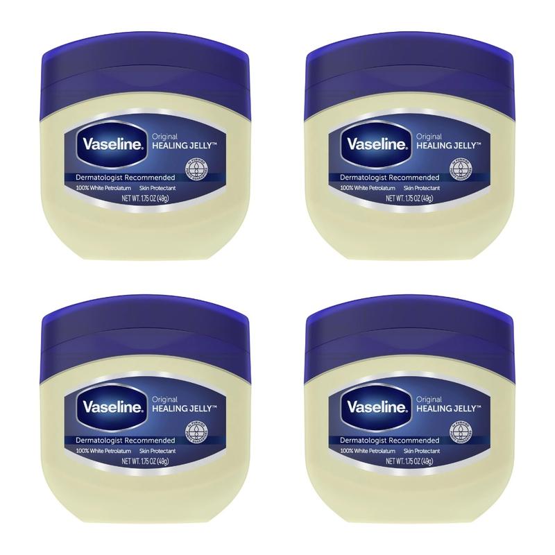 Vaseline 100% Pure Petroleum Jelly Original Unscented Body Moisturizer for All Skin Dryness, 1.75 oz (Pack of 4)