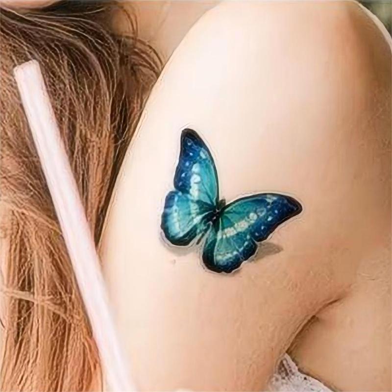 Random Color Butterfly Pattern Temporary Tattoo, 3D Butterfly Tattoo Sticker, Realistic Fake Tattoo For Women & Girls, Body Art Tattoo Sticker For Adults, Party Decoration