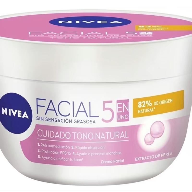 Nivea Crema Facial Hidratante 5 En 1 Tono Natural (Pink Cap) - Moisturizer for All Skin Types - Skincare Facial Cream Moisturizing