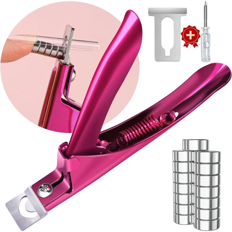 Violet Red Premium Adjustable Nail Clippers with Magnets Sizers for Acrylic Nails, Stainless Steel Nail Cutter Trimmer for Artificial Fake False Tips Manicure Sharp Blade Clip Tool for Salon Beauty Nail Art Nail Care Handle Smooth Cutics