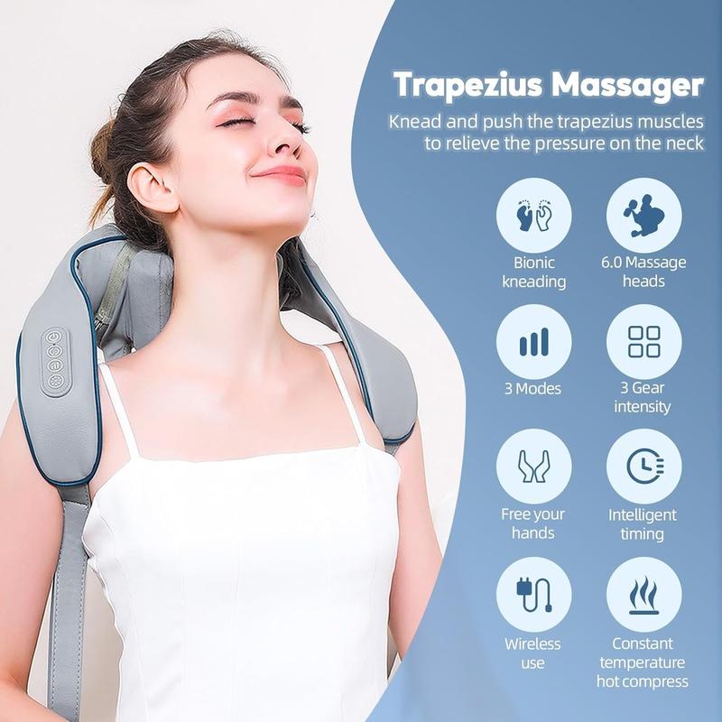 Neck & Shoulder Massager, Back Massager with Heat, Deep Kneading Electric Massage Pillow for Neck, Back, Shoulder, Foot, Body