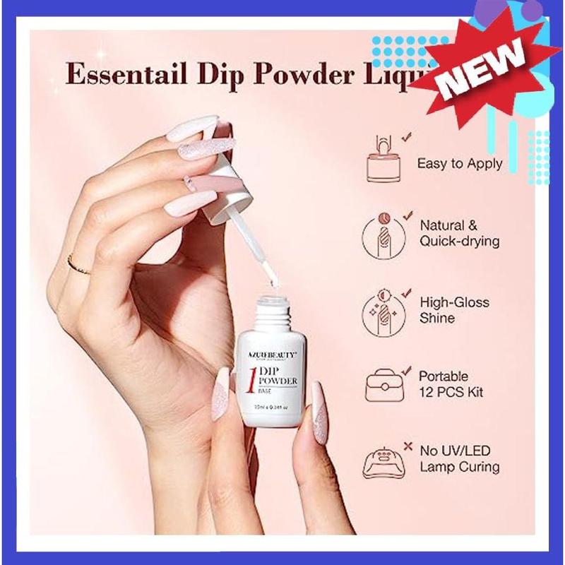 AZUREBEAUTY Dip Powder Nail Kit Starter, All Season Nude Skin Glitter 4 Colors Dipping Powder Liquid Set Recycling Tray with Base & Top Coat Activator for French Nail Art Manicure Salon DIY at Home.