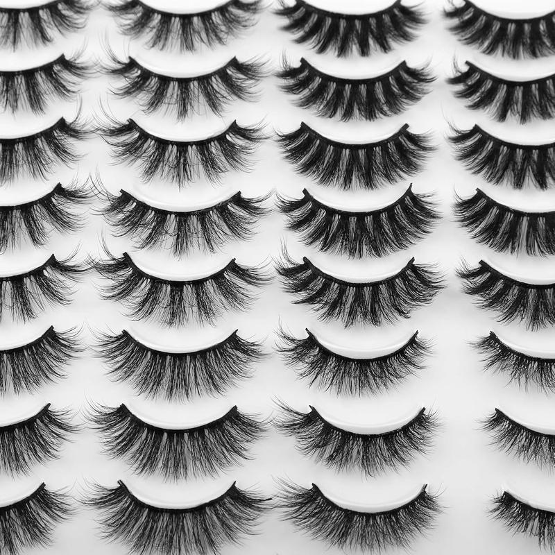 20 Pairs Mink Eyelashes - 4 Styles Fluffy Pack for Volume and Eye Look - Cosmetic, Makeup