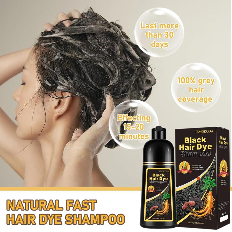 Herbal Black Hair Color Shampoo for Women & Men - Long Lasting 3-in-1 Formula for 100% Gray Coverage in 10-15 Minutes,Haircare