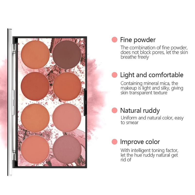 8 Colors Blush Palette, Matte Mineral Blush Powder Bright Shimmer Face Blush,Contour and Highlight Blush Palette,Professional Facial Beauty Cosmetic Makeup Blush