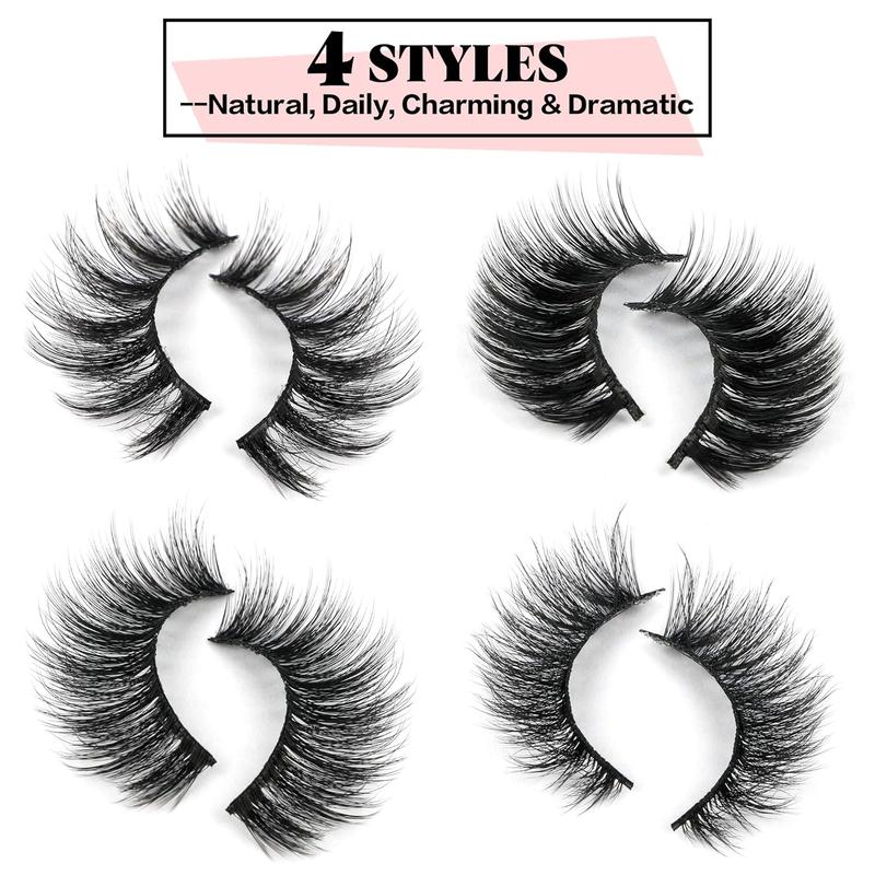 20 Pairs Mink Eyelashes - 4 Styles Fluffy Pack for Volume and Eye Look - Cosmetic, Makeup