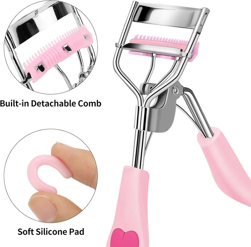 Eyelash Curler with 5 count Silicone Refill Pad Fit All Eye Shape Curved Eyelash Curler, and Long Lasting Lash Curler for Women Make Up Gift(Light Pink)