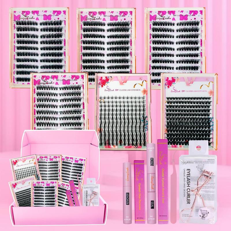 Fluffy False Eyelashes with Eyelash Glue & Tweezers & Glue Remover, 10pcs set Natural Curling Wispy Faux Cluster Lashes, Lengthening Volumizing False Eyelashes for Women and Girls