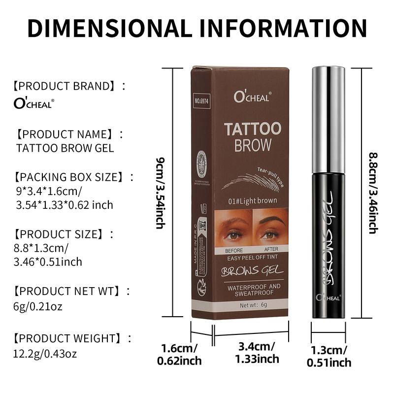 Tattoo Peel-Off Eyebrow Tinting Gel, Semi-Permanent Tattoo Eyebrow Peel-Off Eyebrow Tinting Gel, is waterproof, transfer-proof, and leaves eyebrows fuller and more defined