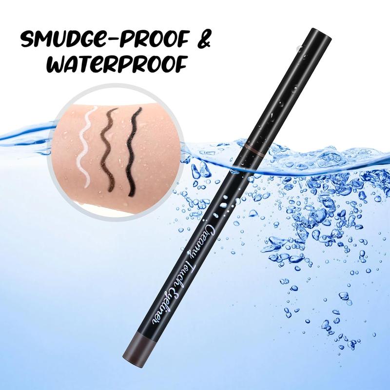 Waterproof Eyeliner Pen,Long-Lasting Cream Eyeliner Pencil,Highly Pigmented Eye Makeup Pen with Up to 24HR,Black Brown White Lipliner Color