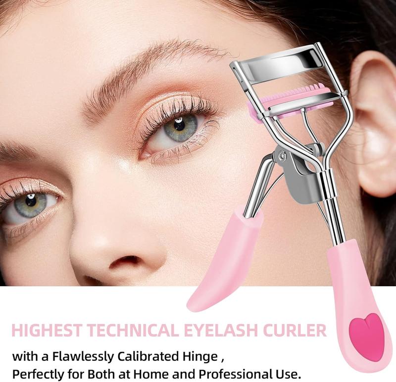 Eyelash Curler with 5 count Silicone Refill Pad Fit All Eye Shape Curved Eyelash Curler, and Long Lasting Lash Curler for Women Make Up Gift(Light Pink)