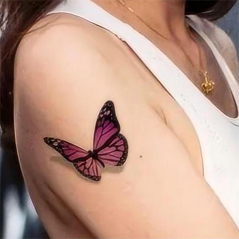 Random Color Butterfly Pattern Temporary Tattoo, 3D Butterfly Tattoo Sticker, Realistic Fake Tattoo For Women & Girls, Body Art Tattoo Sticker For Adults, Party Decoration