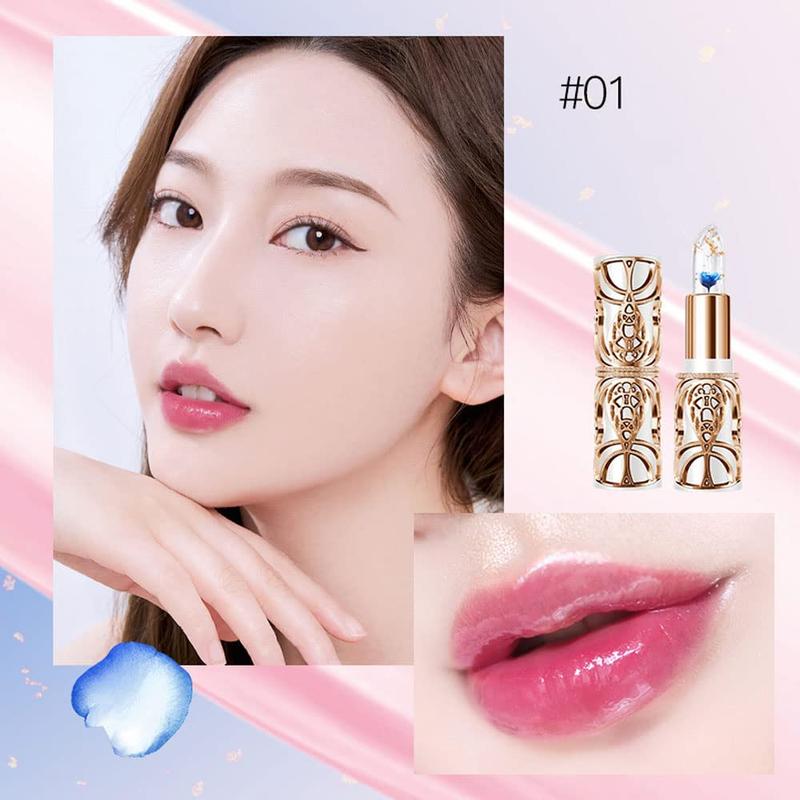 Crystal Flower PH Lip Balm Color Changing Magic Lipstick Jelly Flower Luxury Lip Balm Mood Lipstick Color Changing Long Lasting Nutritious Lip Gloss Clear Lipstick,Valentine's Day present