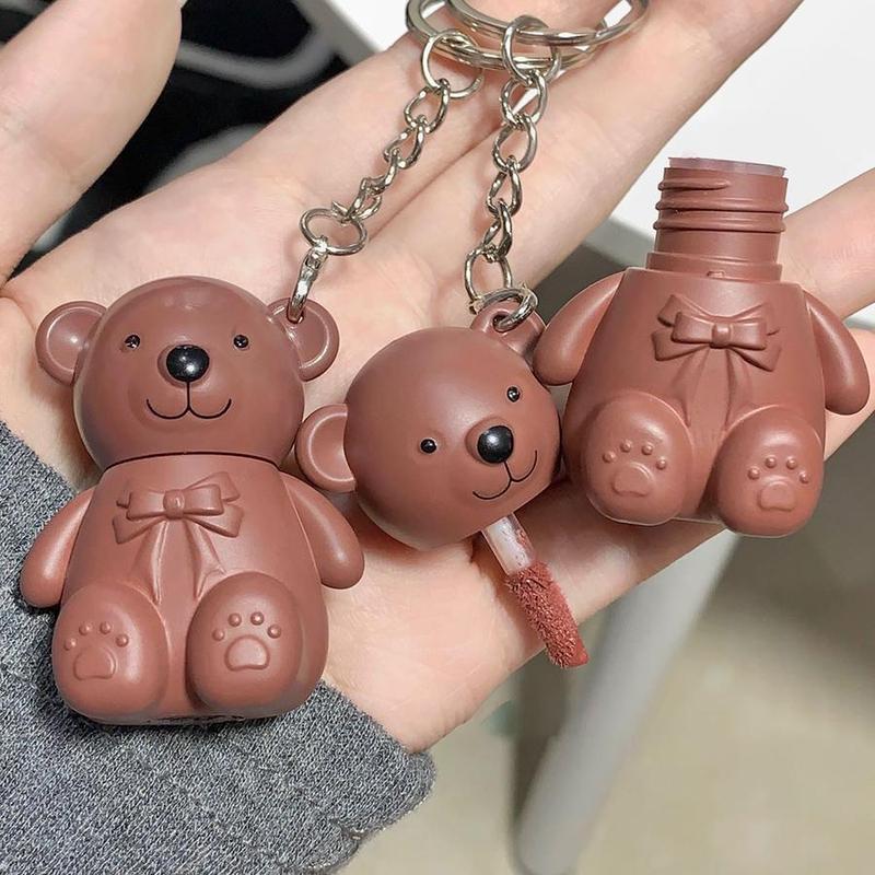 Bear Shaped Keychain Design Lip Gloss, Velvet Matte Lipstick, Long Lasting Easy Coloring Lip Sticks, Elegant Hydrating Daily Lip Cosmetic