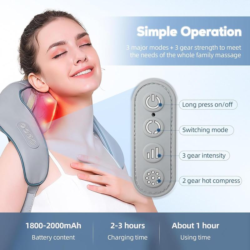 Neck & Shoulder Massager, Back Massager with Heat, Deep Kneading Electric Massage Pillow for Neck, Back, Shoulder, Foot, Body