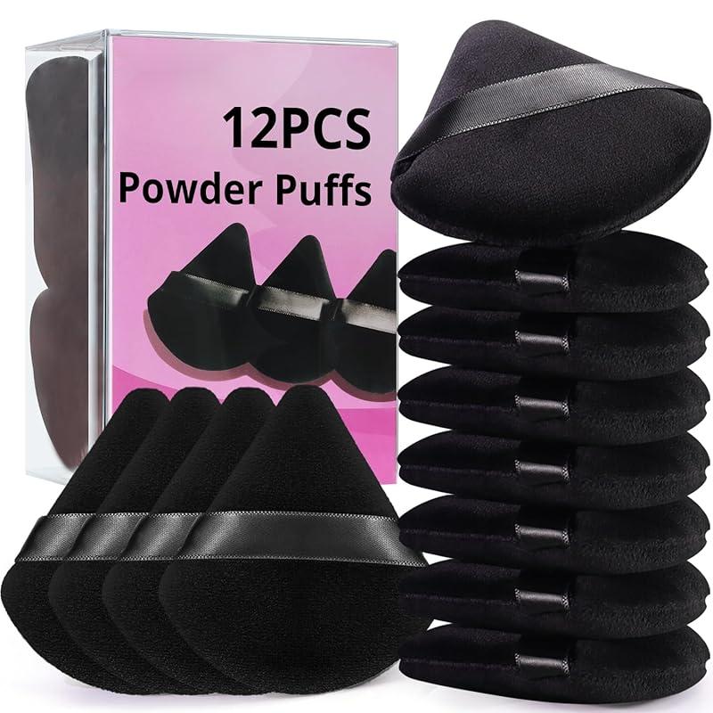 12pcs Powder Puffs Face Powder Triangle Powder Puff Loose and Cosmetic Foundation, Makeup Puff Contouring, Cloud Kiss Makeup Sponges Makeup Tools, 6 Pack Black