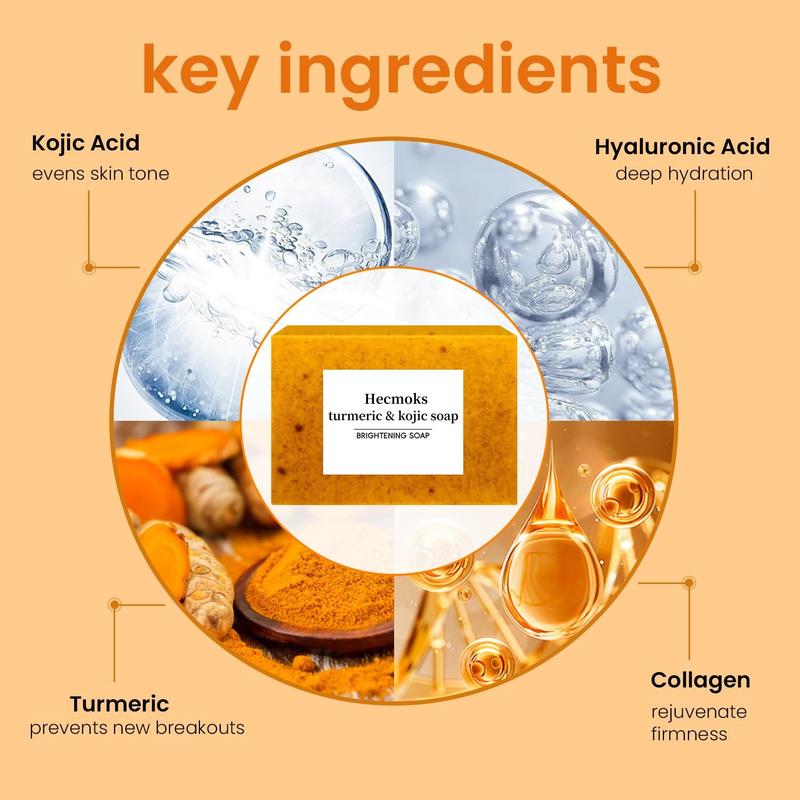 Hecmoks Lemon Turmeric & Kojic Acid Brighetning Soap, Dark Spot Remover, Kojic Acid Soap Body Care Cleansing