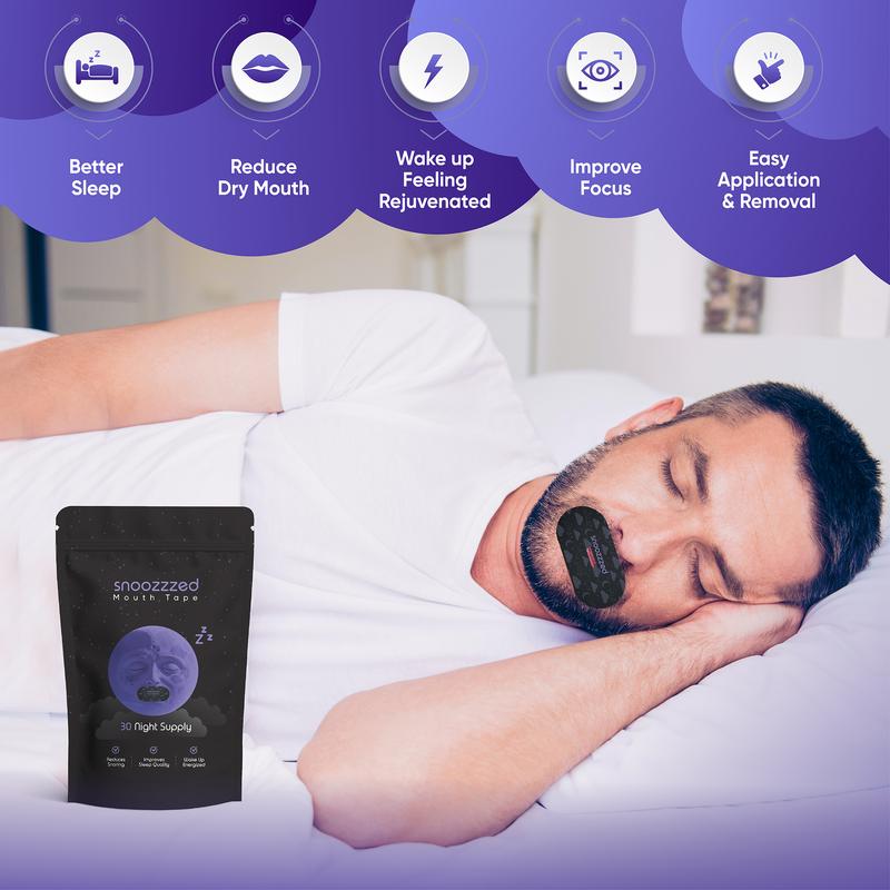 snoozzzed Mouth Tape for Sleeping 3 Pack - (90 Night Supply) Reduces Snoring, Restful Sleep, Hypoallergenic Sleep Aid Comfort, Skincare Mouthtape Mask