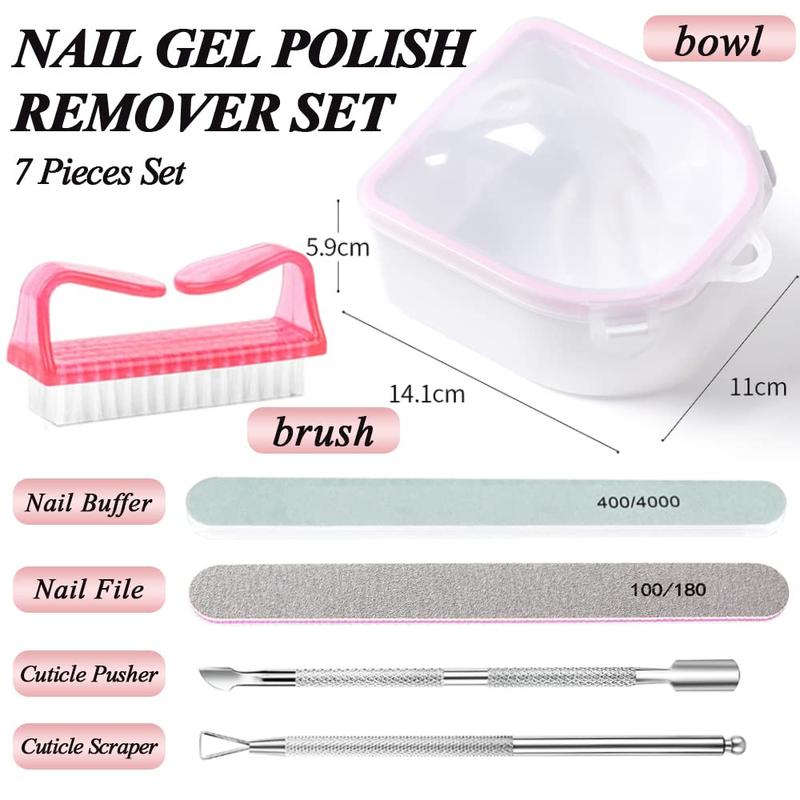 Nail Soaking Bowl, Gel Nail Polish Remover Kit, Manicure Bowl for Hand, Dip Powder Remover Tools, Nail Soak Off Bowl for Acrylic Nails, Nail Brush, Cuticle Pusher, Cuticle Peeler, 100180 Nail File,