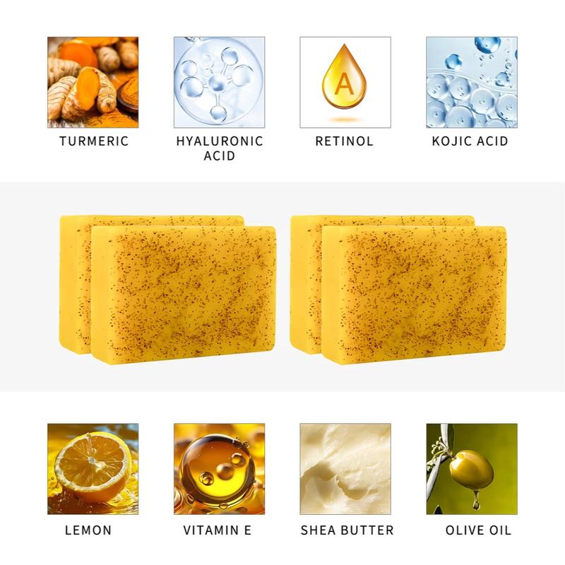 3PCS Lemon Turmeric Kojic Acid Soap for Hyperpigmentation，Reduce Dark Spot，Balance uneven skin，soap bar with lemon Vitamin C，Kojic Acid，VE，Hyaluronic Acid，Deep Cleansing Body Care Body Wash Skin Repair Skin Care Comfort Cleanser