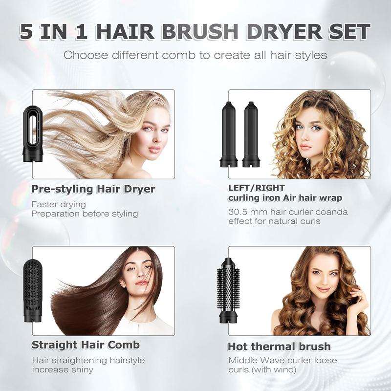 5 in 1 Multifunctional Hot Air Styler Hair Dryer Brush, Curling Iron, Straightener with Negative Ions for All Hair Types