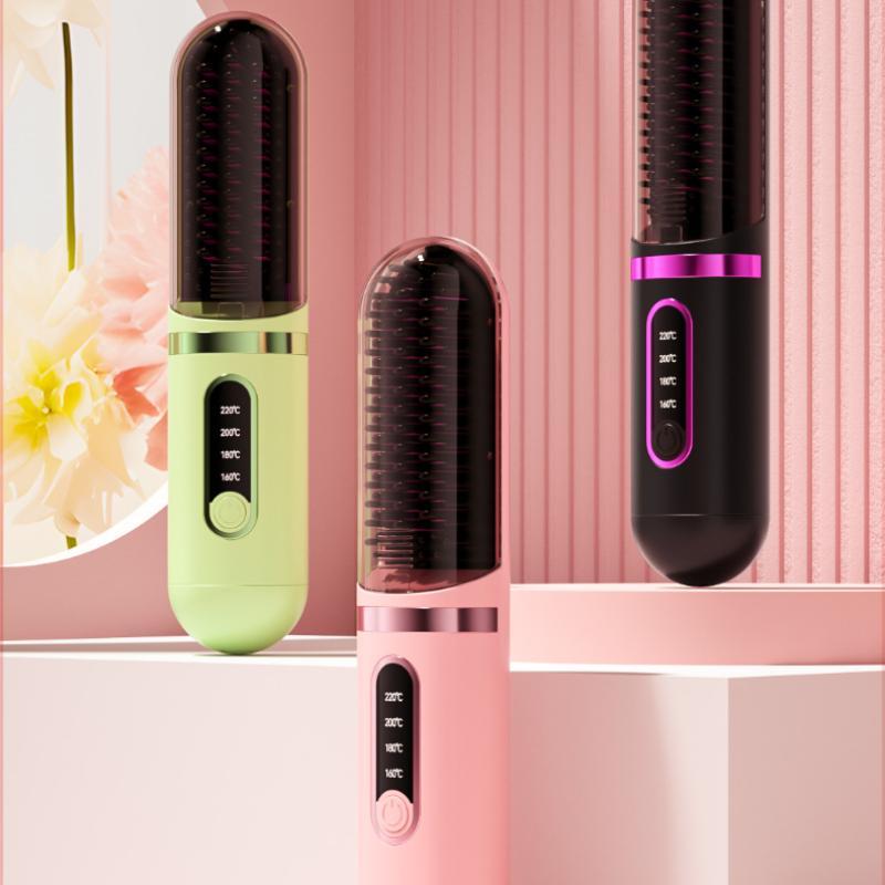 Portable Wireless Mini Hair Straightener, Rechargeable Negative Ion Hair Straightening Comb, Hair Styling Tool for Home & Travel