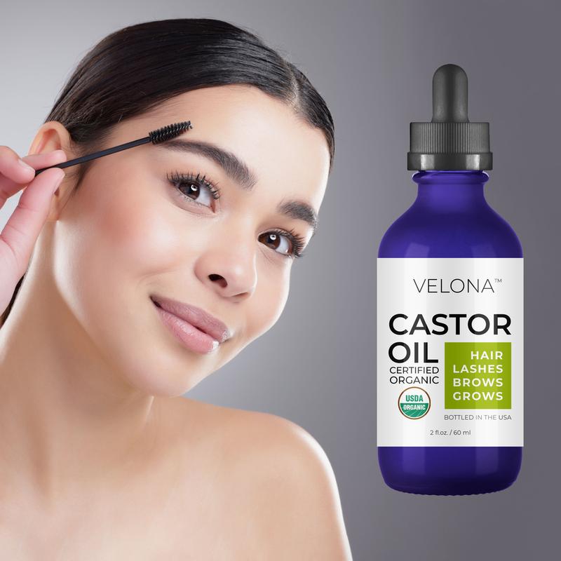 velona USDA Certified Organic Castor Oil - 2 fl oz | Stimulate Growth Eyelashes, Eyebrows, Hair | Cold pressed, Natural Oil, USP Grade | Hexane Free, Lash Boost Serum, Caster | Starter Kit…