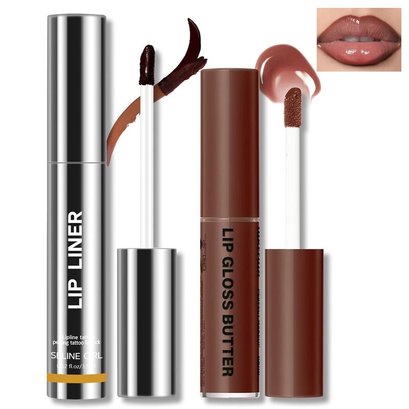 Peel Off Lip Liner Stain Tattoo, Long LastingLip Stain Peel off, Tattoo Nude Lip Liner and Lip Gloss Combo, Non-Stick Cup Nourishing Lip Butter Gloss Set Lipstick Makeup