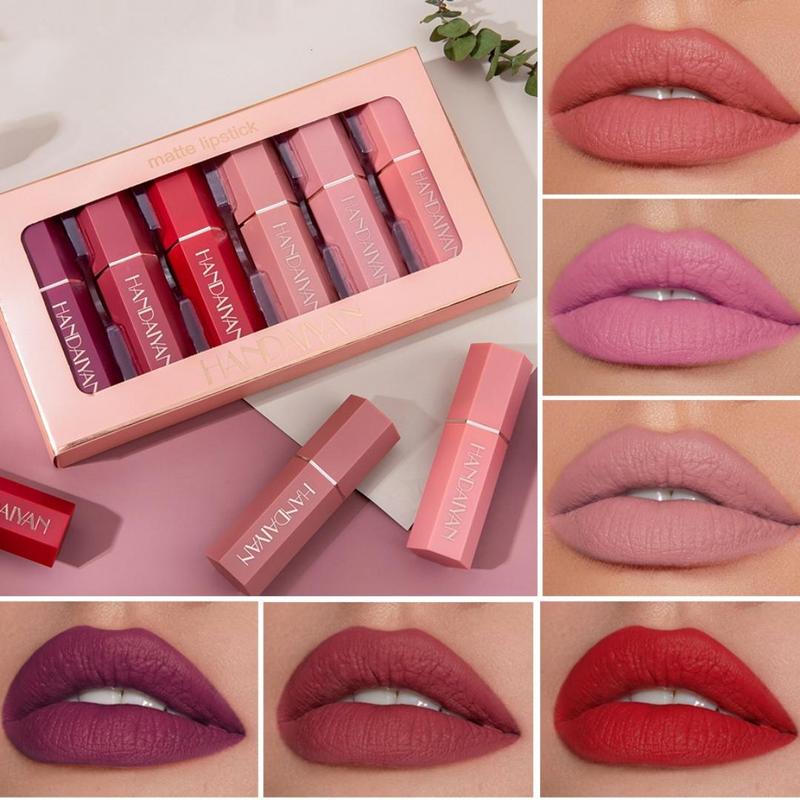 Long-lasting Matte Lipstick Set, 6 Counts box Waterproof Moisturizing Lipstick, Suitable for All Occasions Lip Makeup, Girls and Women Makeup Accessories