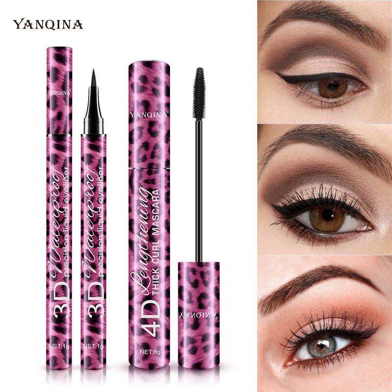 Silk Fiber Mascaras & Eyeliner Anti-Smudge Waterproof,Thickening Eyes Makeup,Enlarge Eyes 2 Pack Mascara Eyeliner Set, 4D Silk Fiber Eyelash Mascara And Liquid Eyeliner, Thicker Voluminous Eyelashes, Long-Lasting Waterproof Smudge-Proof Eyes Makeup Kit