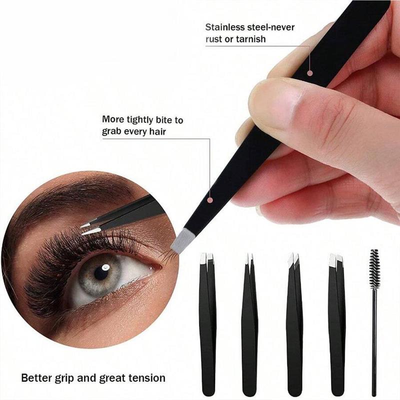 Eyebrow Tweezers Set with Curved Scissors & Eyelash Brush, 1 Set Multifunctional Eyebrow Clip, Professional Makeup Tools for Women