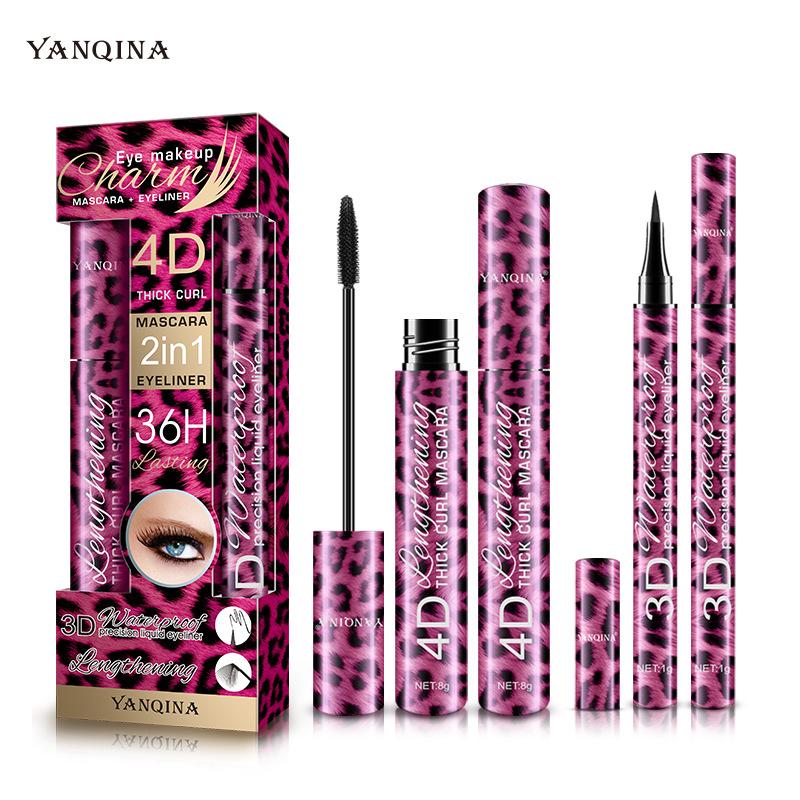 Silk Fiber Mascaras & Eyeliner Anti-Smudge Waterproof,Thickening Eyes Makeup,Enlarge Eyes 2 Pack Mascara Eyeliner Set, 4D Silk Fiber Eyelash Mascara And Liquid Eyeliner, Thicker Voluminous Eyelashes, Long-Lasting Waterproof Smudge-Proof Eyes Makeup Kit