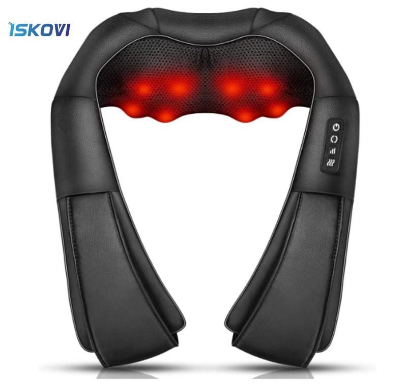 2024 ISKOVI Neck Shoulder Back Massager, Shiatsu Back Massager with Heat, Electric Pillow for Neck, Back, Shoulder, Foot, Leg, Muscle Pain Relief, Shoulder. Gifts. Comfort