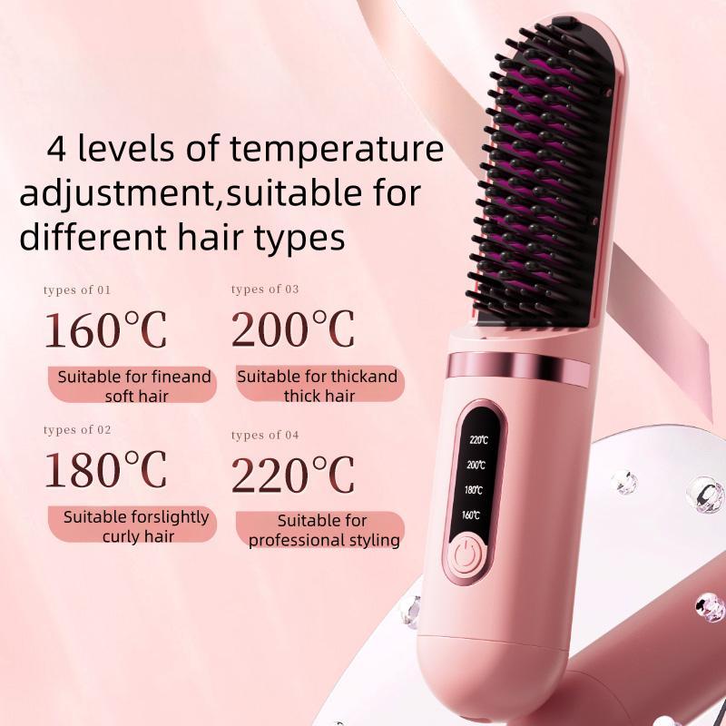 Portable Wireless Mini Hair Straightener, Rechargeable Negative Ion Hair Straightening Comb, Hair Styling Tool for Home & Travel