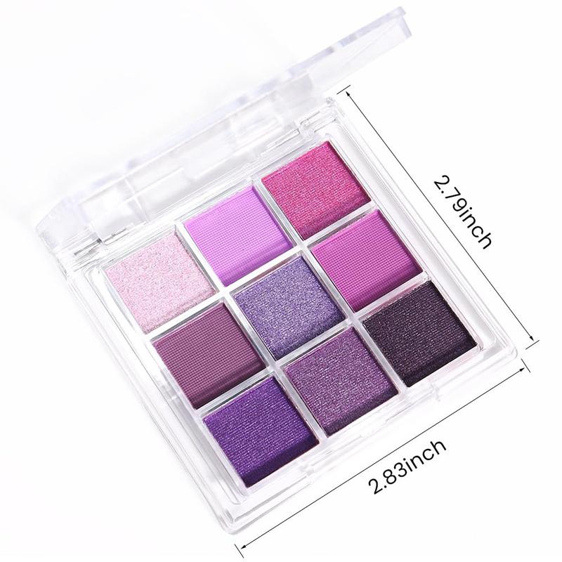 9 Colors Purple Pink Lavender Glitter Shimmer Matte Eye Shadow Palette Makeup Highly Pigmented Waterproof Violet Mauve Dark Purple Silver Pearl White Shimmer Sparkling Party Eyeshadow Palette