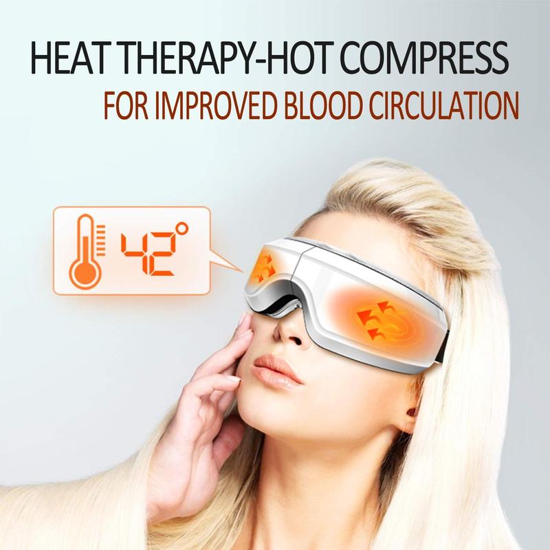 Eye Massager with Airbag Kneading,Constant Temperature Hot Compress, Multi-Frequency Vibration and Bluetooth Music (Large, White)