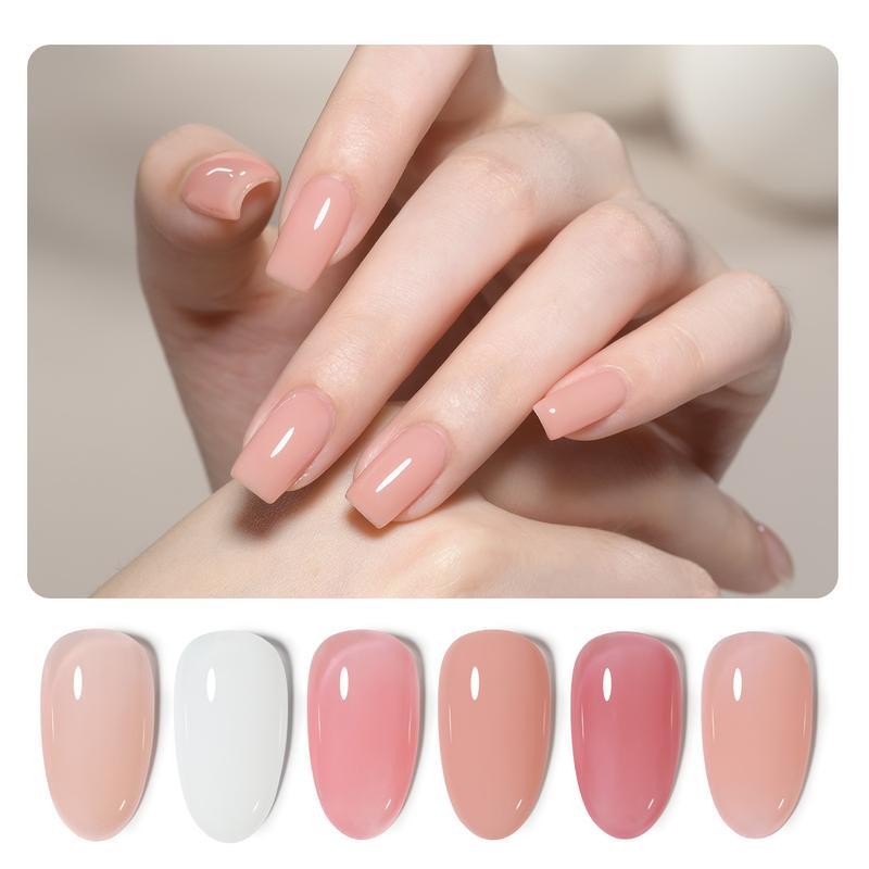 GAOY 6 Colors Rubber Base Gel Set, Jelly Builder Base Nail Gel Nude Sheer White Pink, 2-in-1 Soak Off Base Gel Nail Strengthener