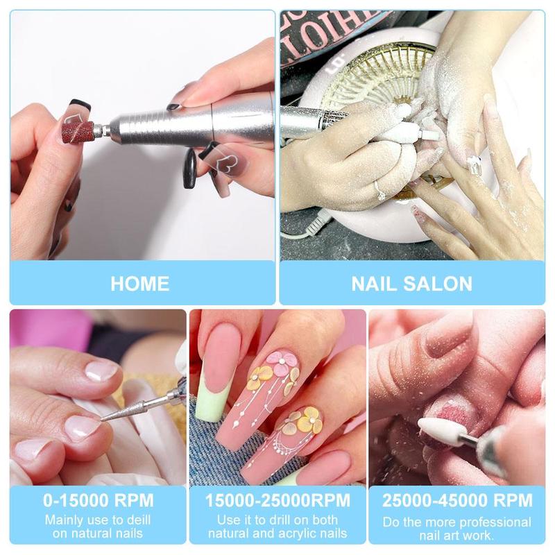 Nail Drill Machine Kit, USB Rechargeable Nail Polishing Machine with 6 Types Nail Drill Bits, Portable Acrylic Nail Drill Gel Art Remover, Manicure & Pedicure Tools Set