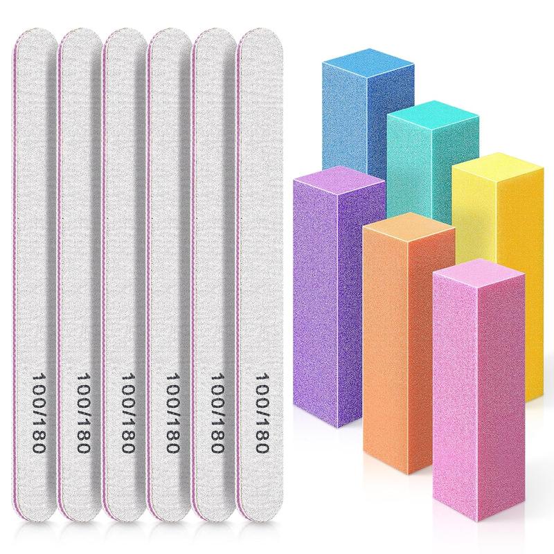 Nail Files and Buffer, Professional Manicure Tools Kit Rectangular Art Care Buffer Block Tools 100 180 Grit 12count Pa(White)