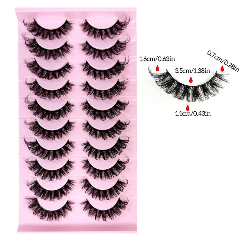 Fluffy False Eyelashes, 10 Pairs Natural Looking D Curl Faux Cluster Lashes, Volumized False Eyelashes for Women and Girls Eye Makeup Enhancement