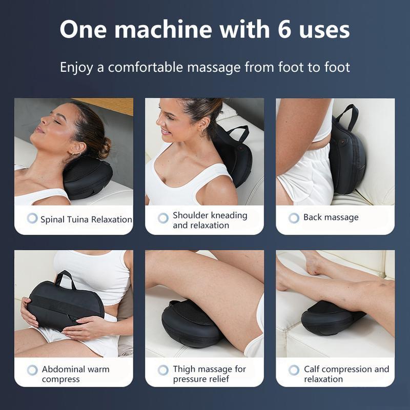 Rechargeable Electric Shiatsu Massage Pillow with Heat, Neck Back Leg and Shoulder Pain Relief, Portable Cordless and Ultra Soft for Home, Office and Car Use,Black  Shiatsu Massage Pillow with Heat, Neck Back Leg and Shoulder Leg Pain Relief,Ultra Soft fo