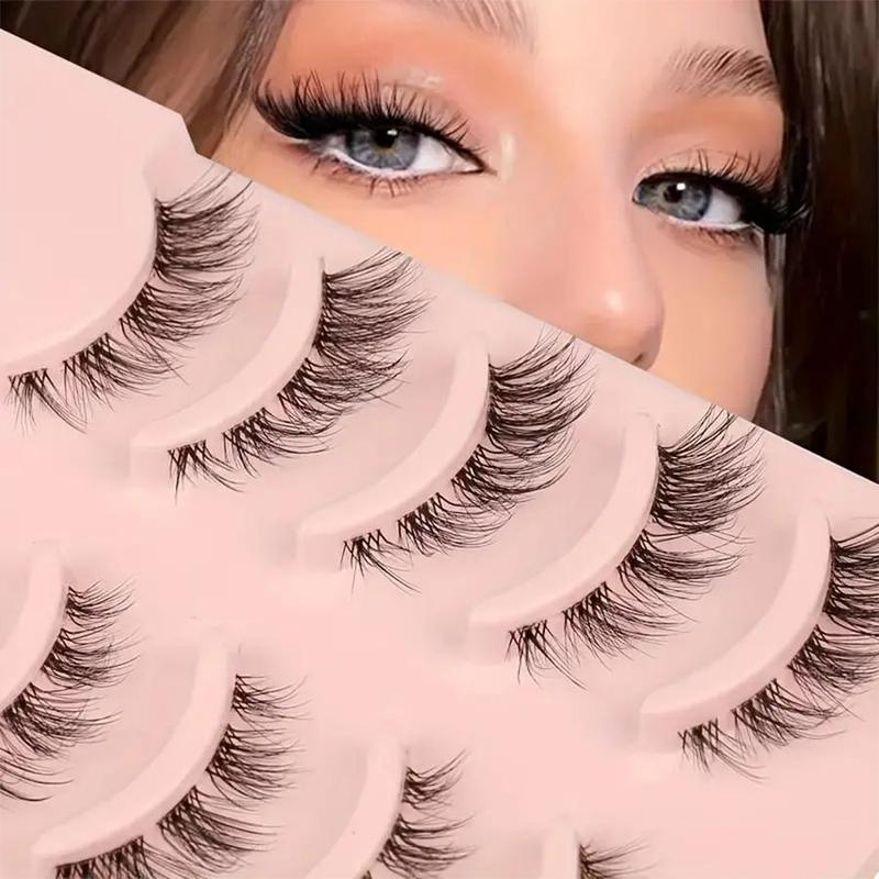 Cat Eye False Eyelashes, 5 Pairs Natural Curling Eye Makeup Strip Lashes, Full Volume Eyelash for Lashes Extensions, Volumized False Eyelashes for Women and Girls Eye Makeup Enhancement