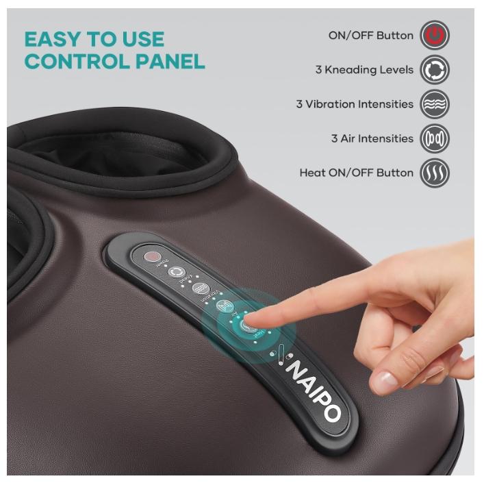 Foot Massager Machine with Heat, Shiatsu Deep Kneading Delivers Relief for Tired Muscles and Plantar Fasciitis, Relax for Home and Office, Fits up to Size 12