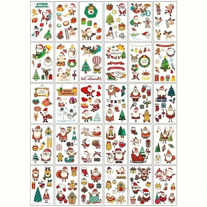 Christmas Cartoon Pattern Temporary Tattoo Sticker, 60pcs set Waterproof Long Lasting Fake Tattoo Sticker, Body Art Sticker for Women & Girls