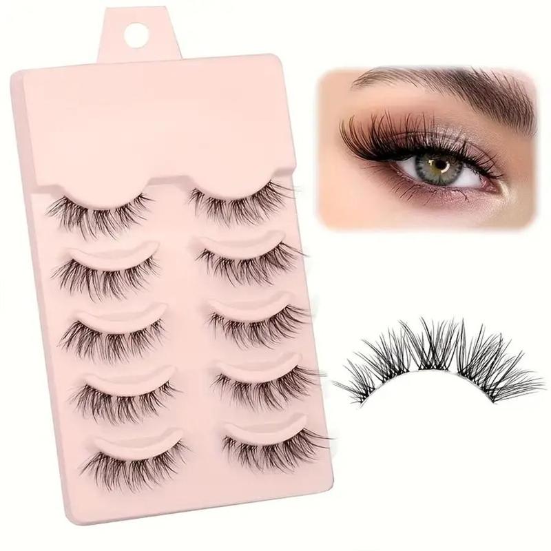 Cat Eye False Eyelashes, 5 Pairs Natural Curling Eye Makeup Strip Lashes, Full Volume Eyelash for Lashes Extensions, Volumized False Eyelashes for Women and Girls Eye Makeup Enhancement