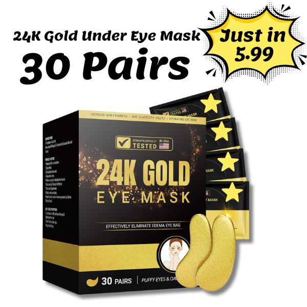 Under Eye Patches (30 Pairs), 24K Gold Under Eye Mask for Puffy Eyes, Dark Circles,Bags and Wrinkles with Collagen